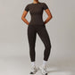 Threaded seamless short sleeve top+ tight leggings 2 pieces set