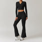 Nude Outdoor Sports Long Sleeve Top + High-Waisted Flared Leg Pants Set