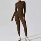 Zipper stand collar long-sleeved jumpsuit