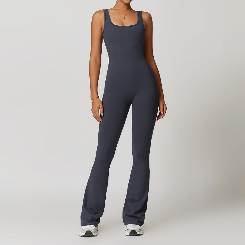 Tight fitting quick drying flared leg yoga jumpsuit