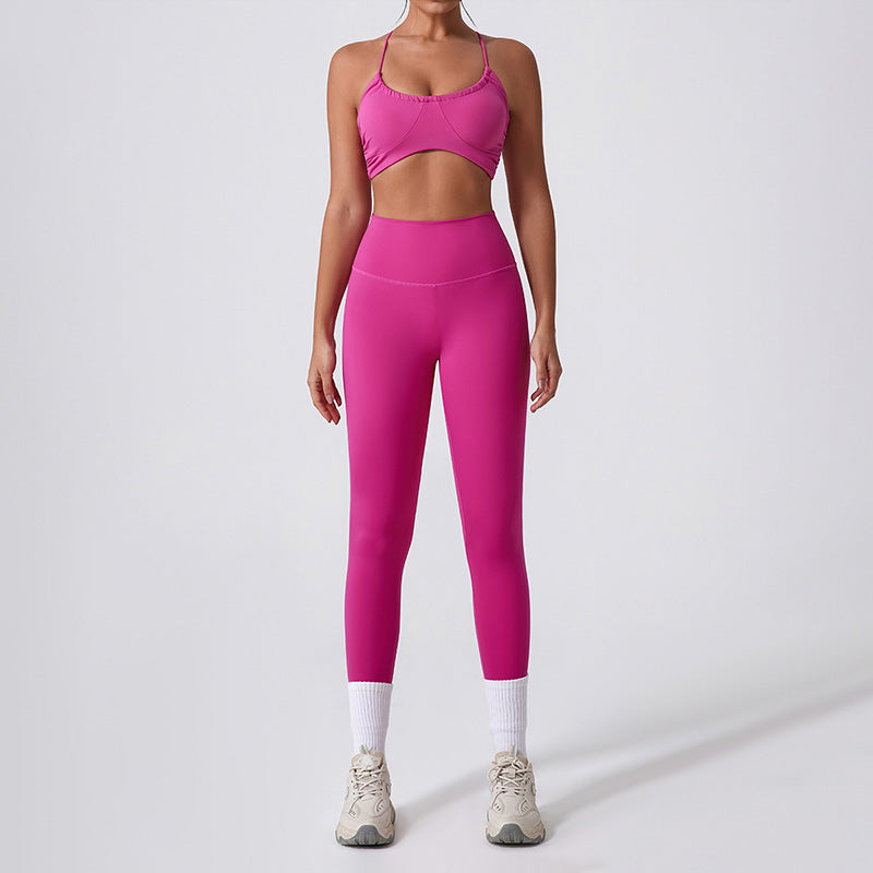 Quick drying nude fitness bra & running leggings set