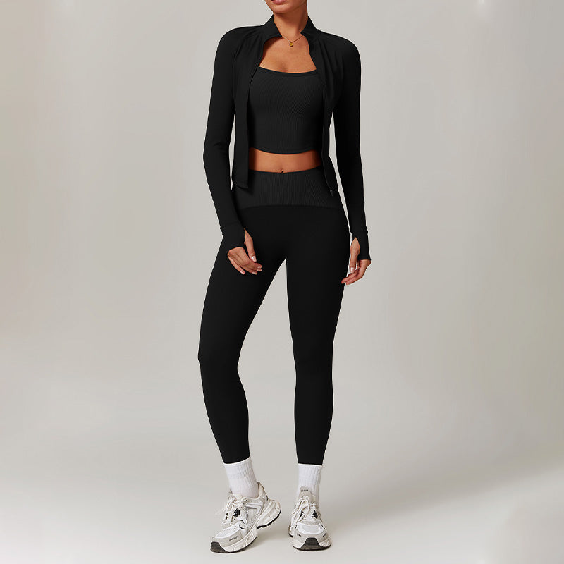 Long Sleeve Full Zipper Fitness Top + High waist leggings 2-pieces set