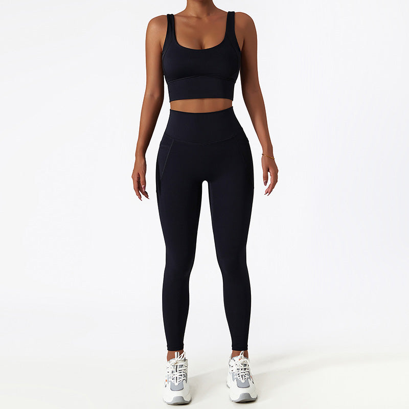 Quick-dry Wide straps sports bra + High waist leggings 2-piece set