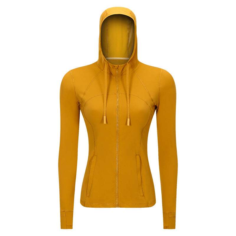 Women's Solid Color Zip Hooded Track Jacket