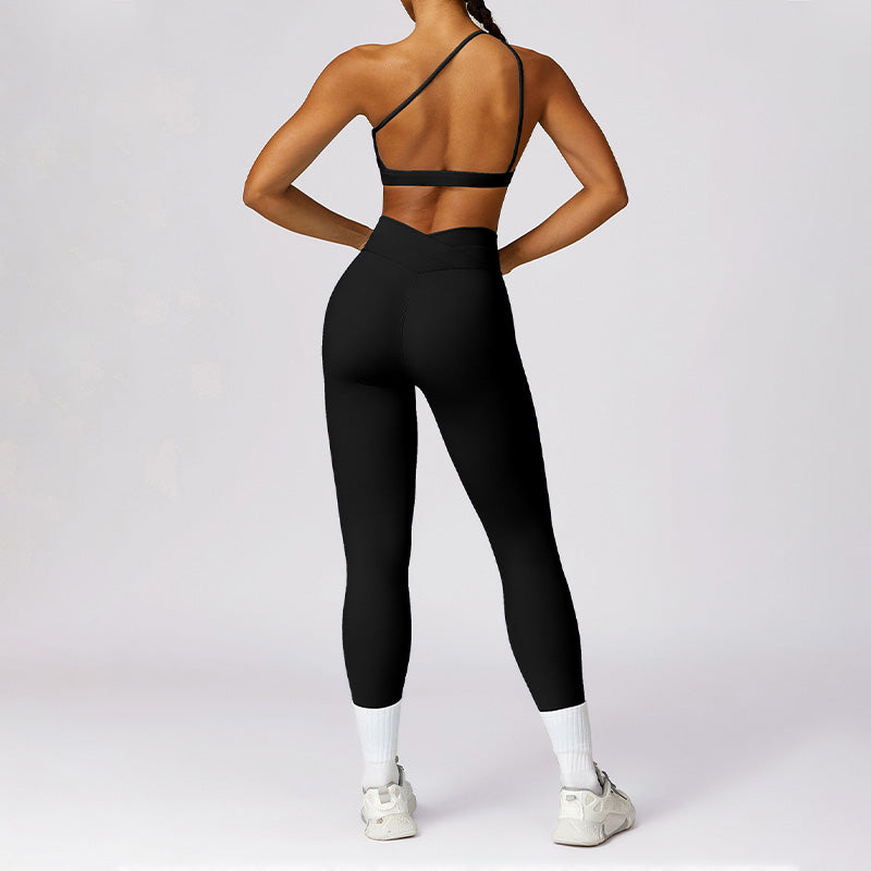 Quick-Dry one shoulder Fitness Bra + High waist leggings 2-pieces set