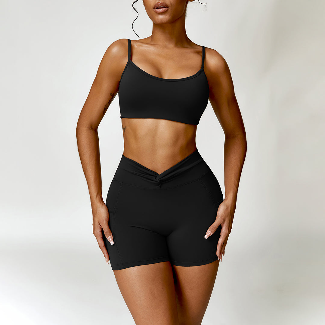 Quick-drying halterneck bra & sports shorts 2-piece set