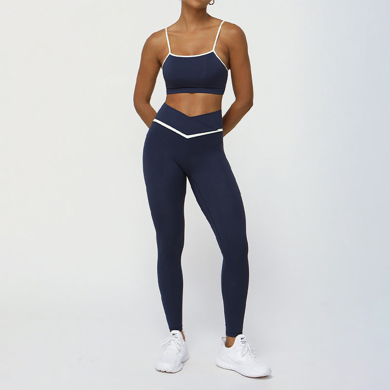 Contrasted Color nude sports and leisure fitness bra + legging set