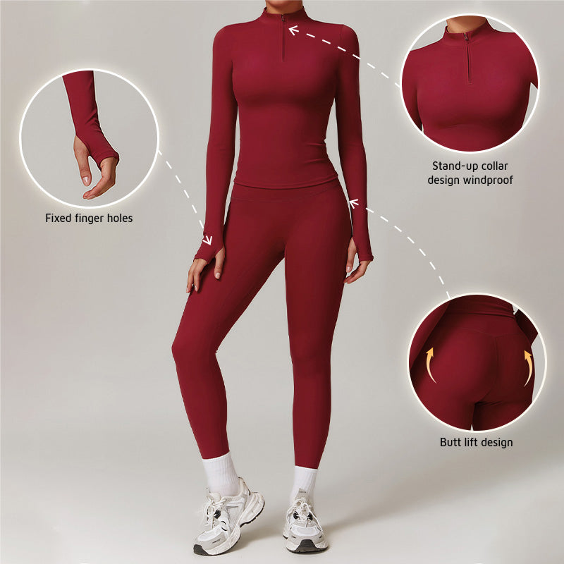 Quick-Dry Long sleeve and half zipper sports 2-piece set