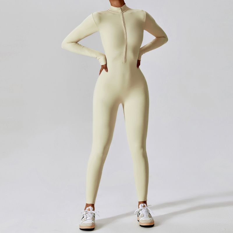 Long sleeve zipper fitness bodysuit