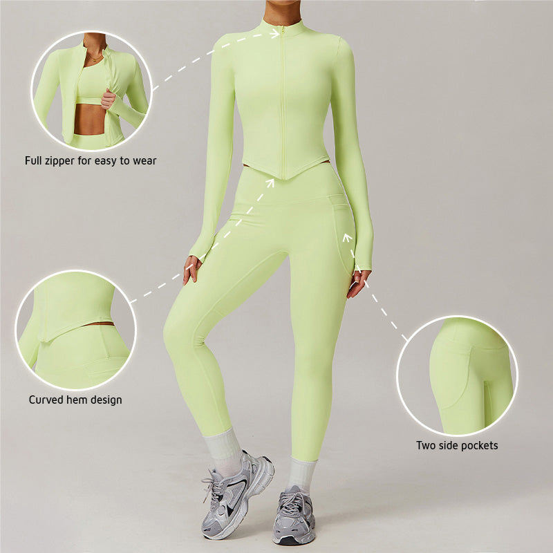 Long Sleeve Fitness jacket + High waist leggings 2-piece set