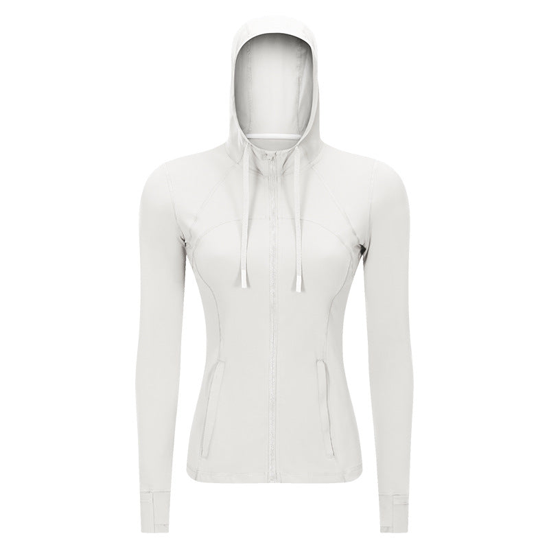 Women's Solid Color Zip Hooded Track Jacket