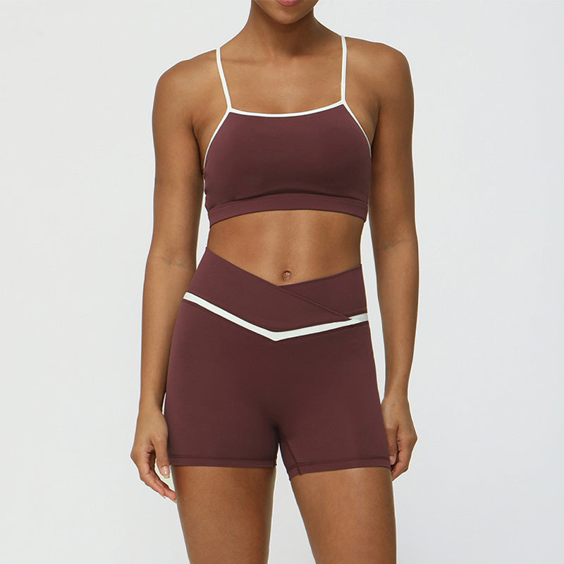 Contrasted Color nude sports and leisure fitness bra + short set