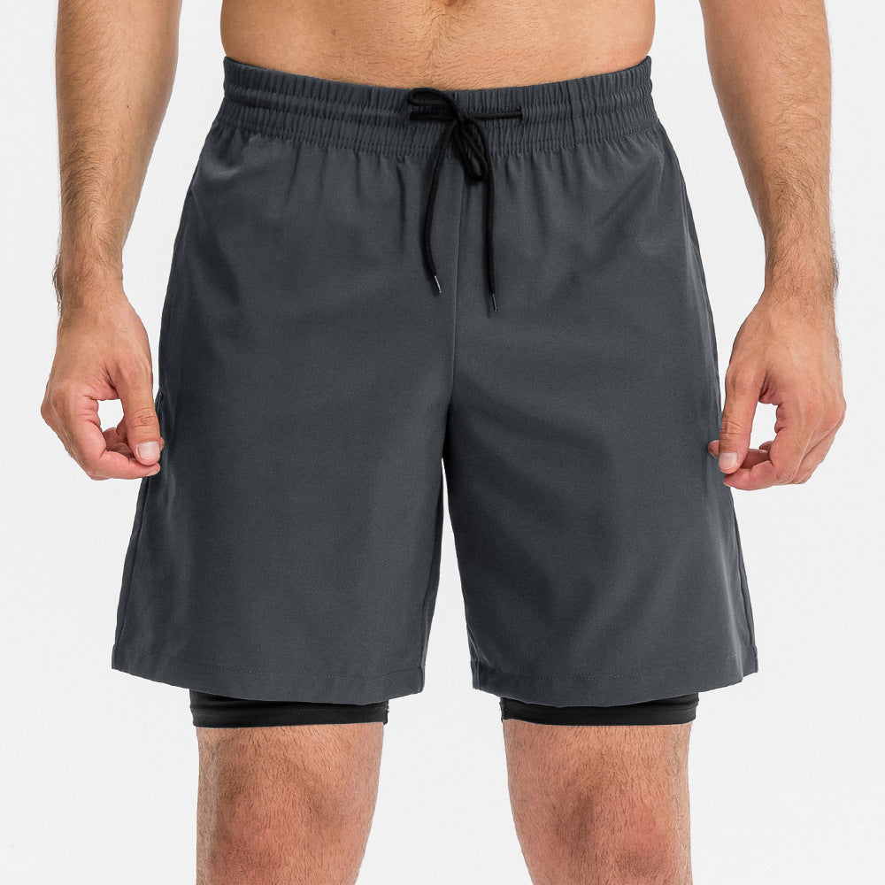 Men's fake two solid color training shorts