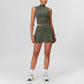 High Collar Sports Tank Top + Skinny Tennis Skirts 2 piece Set