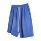 Solid color washed drawstring casual shorts