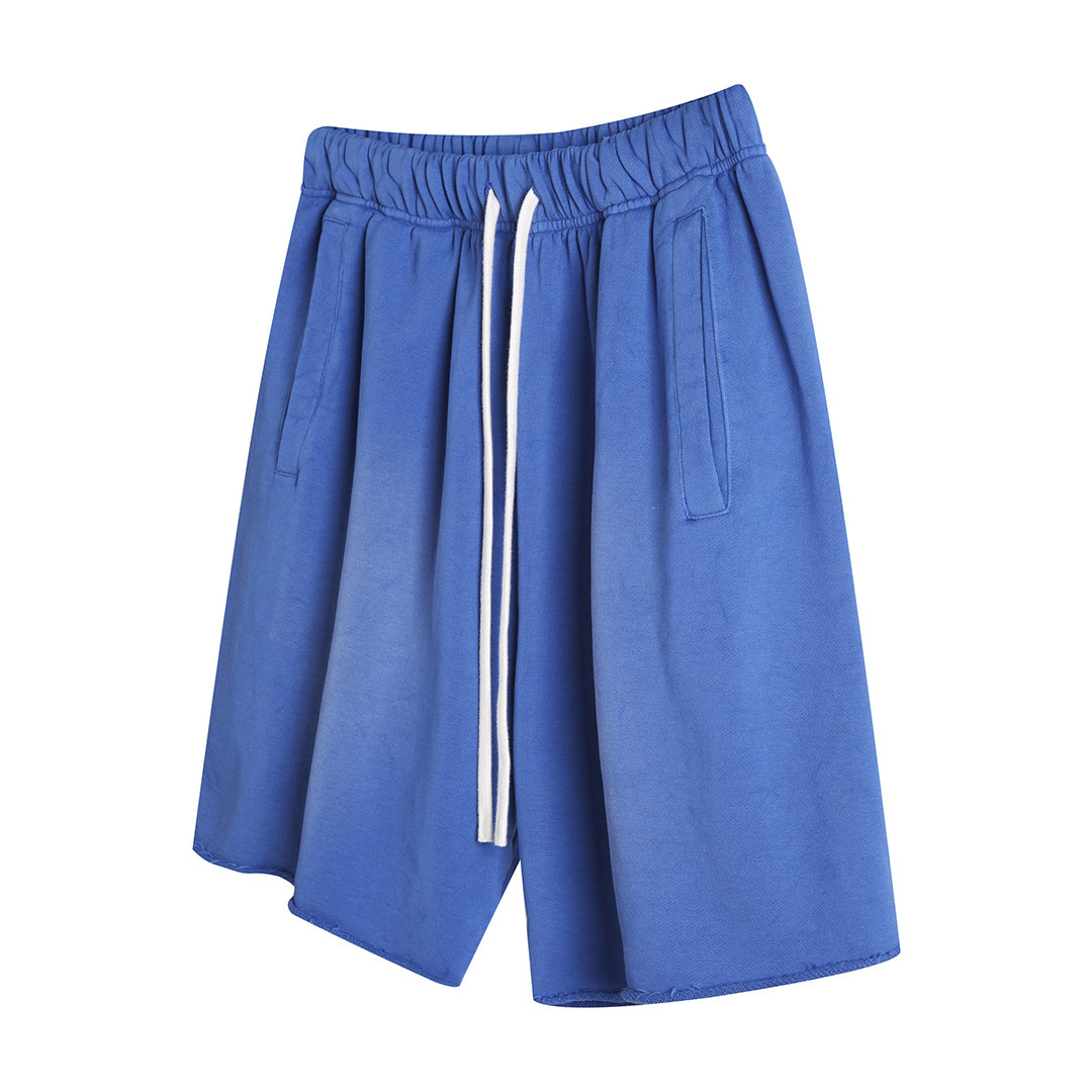 Solid color washed drawstring casual shorts