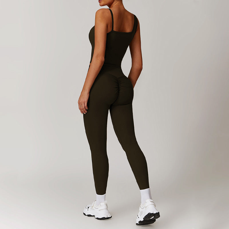 Brushed Asymmetric straps sports tank top + High-waist leggings 2-piece set