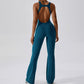 Solid flared trousers cutout back jumpsuit