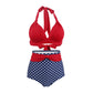 Polka dot plus size high waist swimsuit with straps