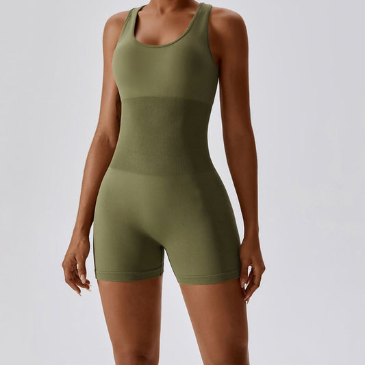 Solid color seamless buttock lift sports jumpsuit