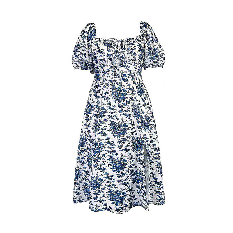 Large size printed square neck casual dress