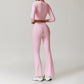 Nude Outdoor Sports Long Sleeve Top + High-Waisted Flared Leg Pants Set