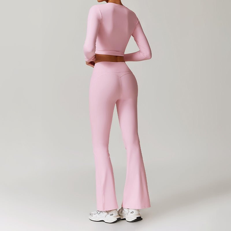 Nude Outdoor Sports Long Sleeve Top + High-Waisted Flared Leg Pants Set