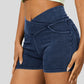 High Waist Cross Denim Yoga Sports Shorts