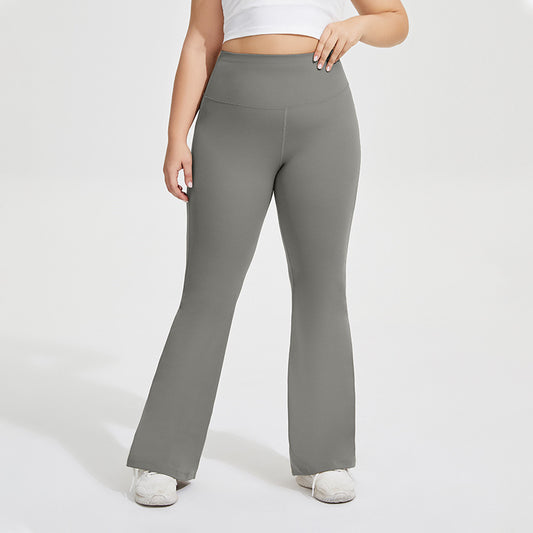 Pantalon évasé sport taille plus de couleur unie