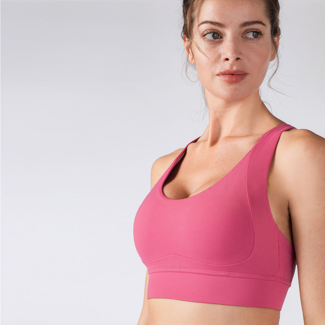 Solid color back crossed U-shaped sports bra