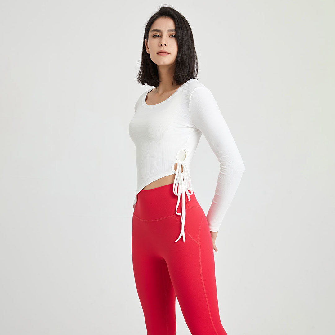 Side straps sloping bottom cropped top