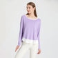 Solid loose long-sleeved paneled T-shirt