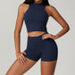 Solid Color Wide Strap Sports Tank Top + Shorts 2-piece Set