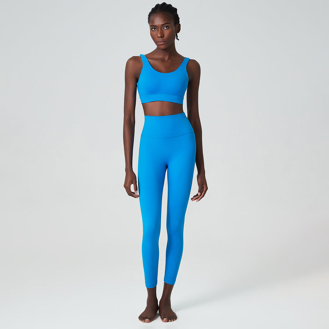 Ensemble 2 pièces soutien-gorge et leggings de sport respirants de couleur unie