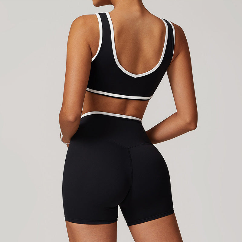 Ultra-Soft Contrasting Color Sports Bra + High Waist Shorts Set