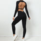 Backless long-sleeved top & leggings sport sets