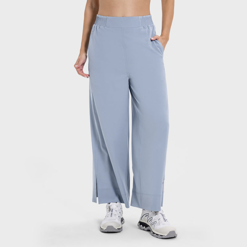 Side pockets waist-cinched wide-leg pants