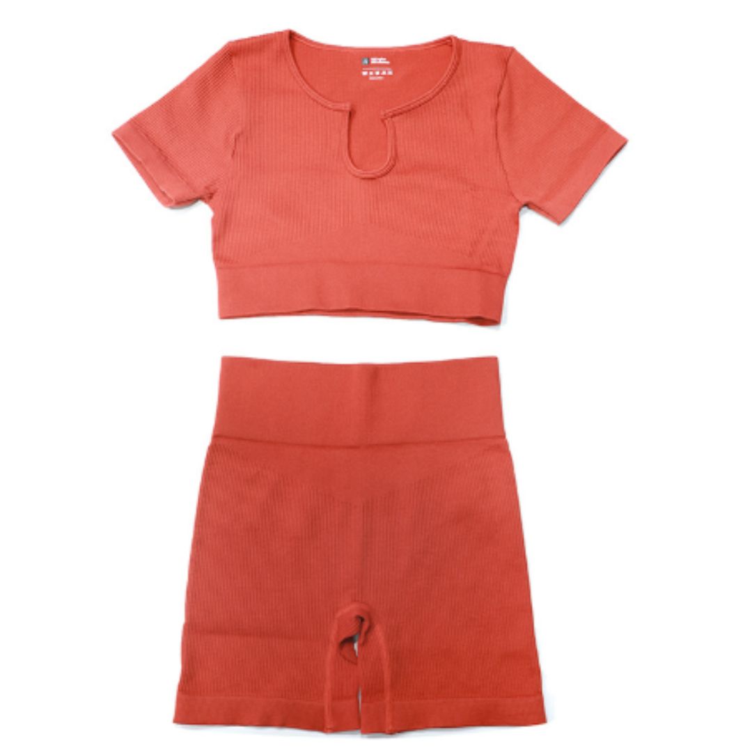 Quick-drying threaded seamless short sleeve two-piece set