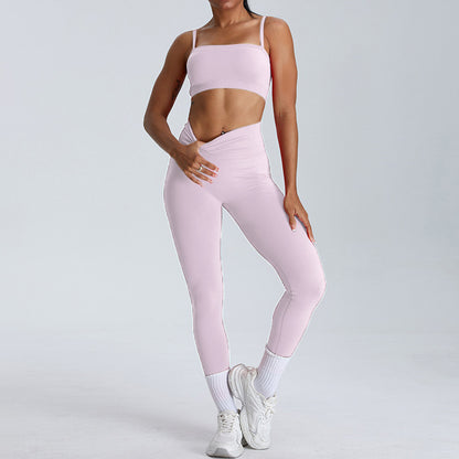 Seamless removable strap yoga bra and legging set