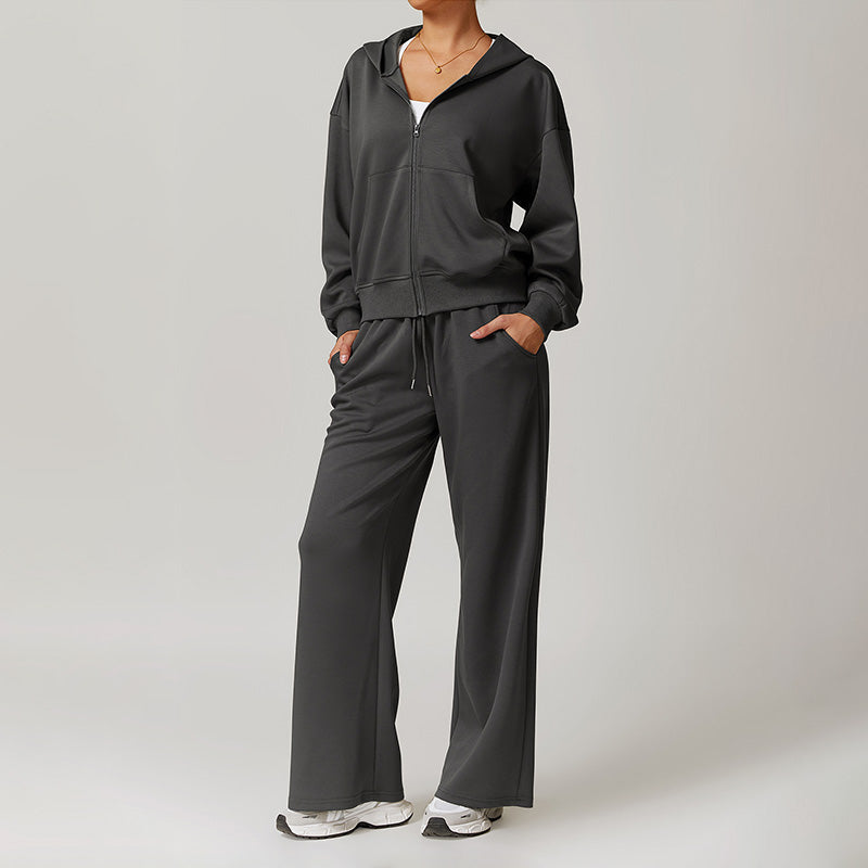 Casual Hoodie Sweatshirts And Straight Leg Sweatpants Set