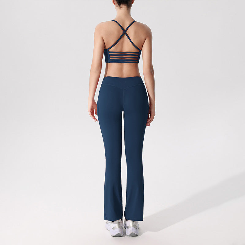 Cross-back Sexy Bra + High Resilience Pilates Flared Leg Pants 2-piece Set