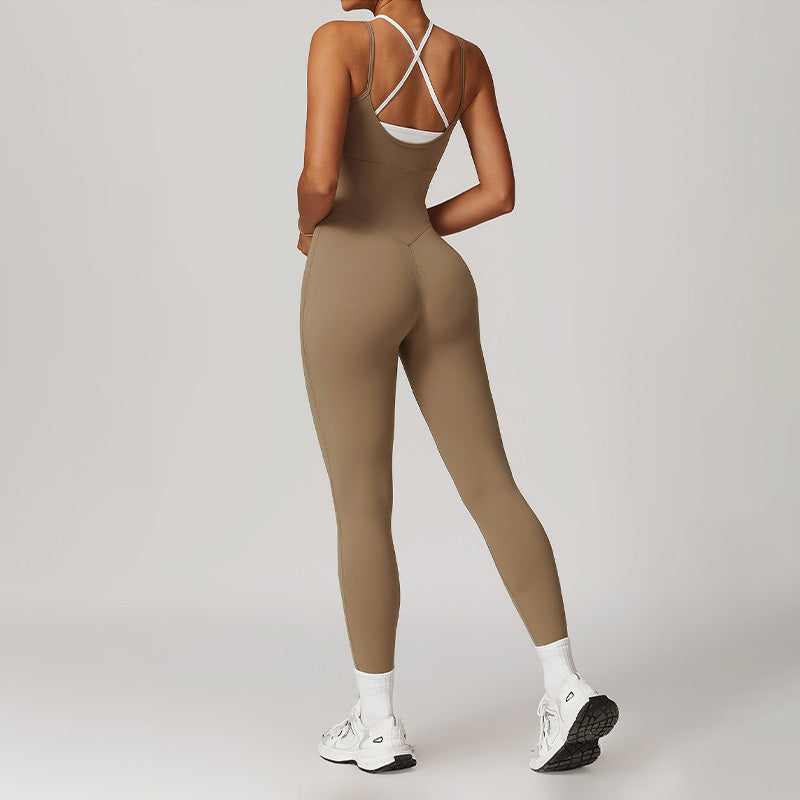 Sports One-Piece Cross Back Fitness Jumpsuits