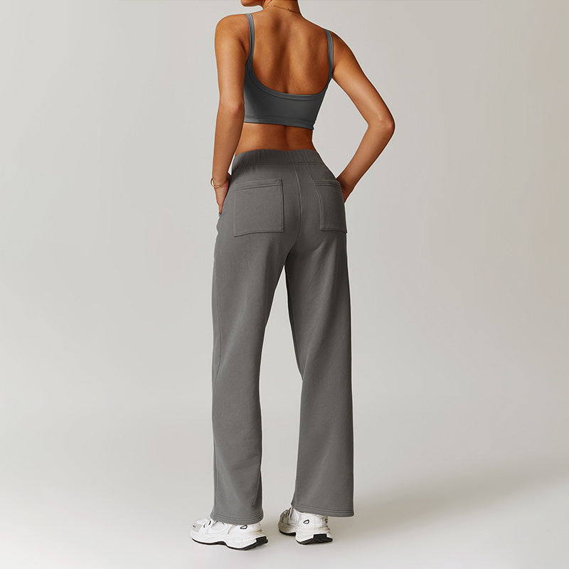 Casual high-waisted straight leg sweatpants and Ultra-Soft Sports Bra Set