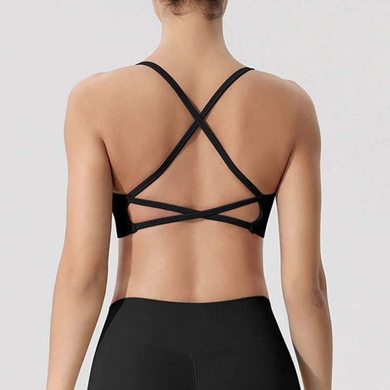 Seamless Cross Back Thin Straps Sports Bra