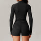 gold stamping Long Sleeve Fitness jacket + High waist shorts 2-piece set