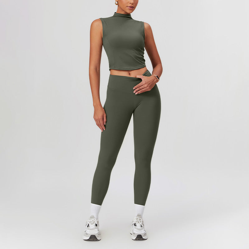 High Collar Sports Tank Top + Skinny Leggings 2 piece Set