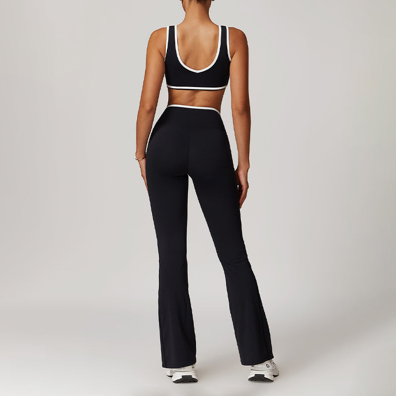 Ultra-Soft Contrasting Color Sports Bra + Cross High Waist Pants Suit