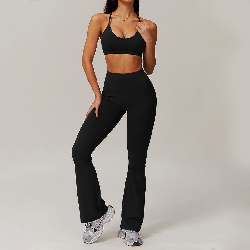 Thin straps sports Bra + Flared Leg pants 2-piece set