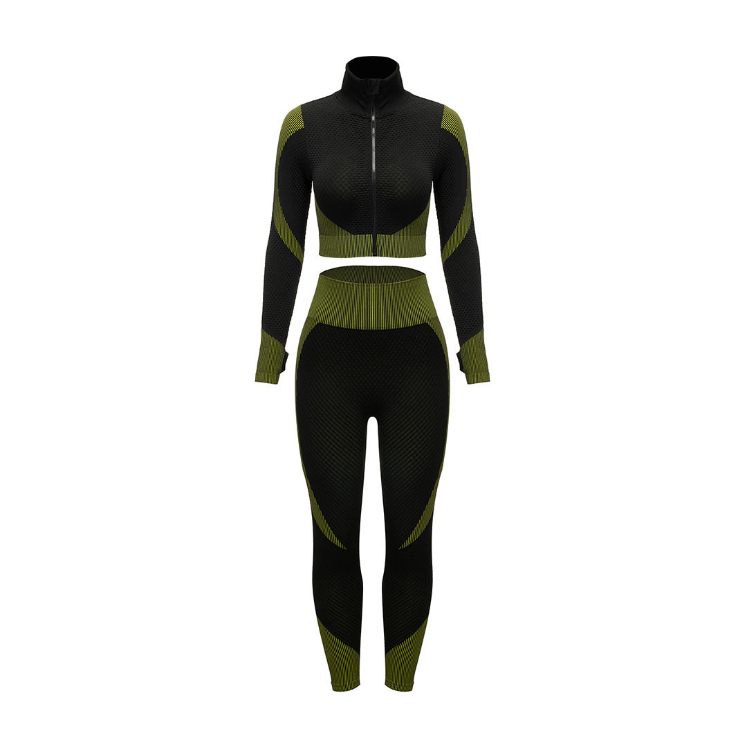 Long-sleeved top + sports bra + Legges three-piece set