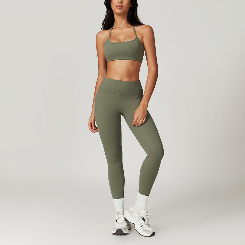 Quick Dry Halterneck Bra + Sports Leggings-2 Pieces Set